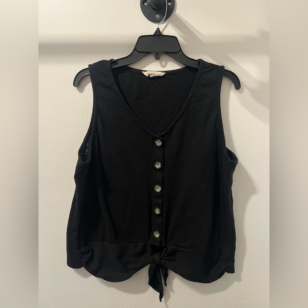 Black Button-Front Sleeveless Tank